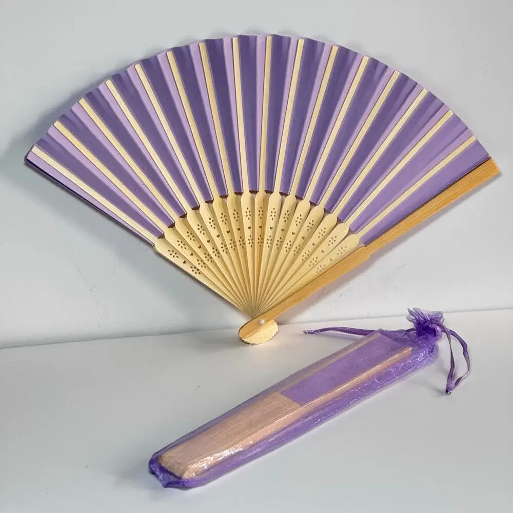 50 Pcs Bulk Lavender Paper Hand Fans with Organza Gift Bags wedding